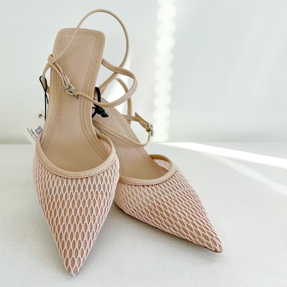Zara Blush Pink Pointed Mesh Heels